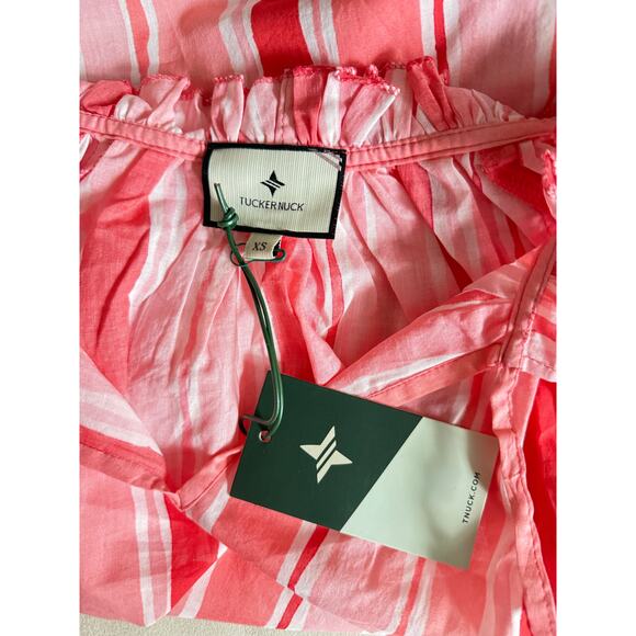 NWT Tuckernuck	Sunrise Stripes Pink Tassel Cassis Beach Boho Cotton Coral Top XS - Picture 8 of 8